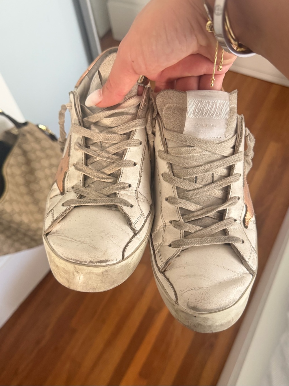 Golden Goose Beige and Tan Superstar Leather Sneakers